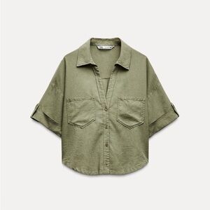 ZARA Linen Blend Short Sleeve Shirt